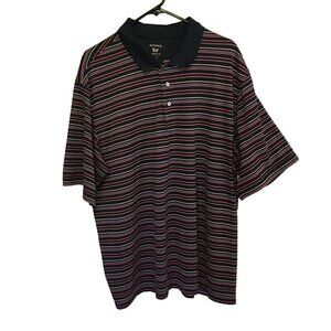George Men's Striped 3-Button Short Sleeve Golf Polo Size 2XL Navy Blue Stripe